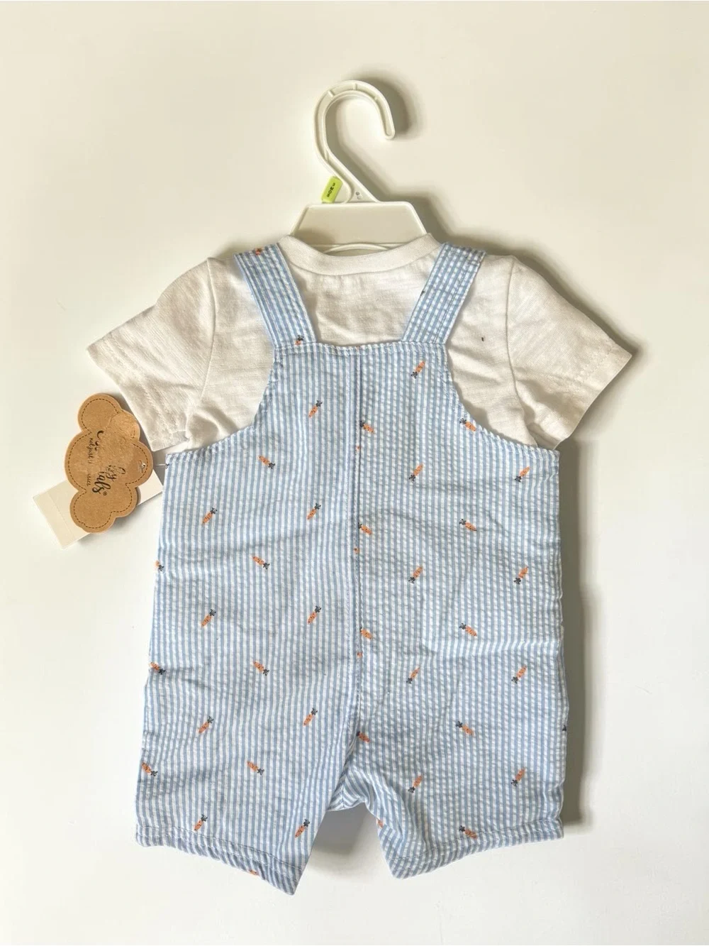 Baby Essentials Easter Bunny Overalls 2 Piece Set Size 3M Seersucker New